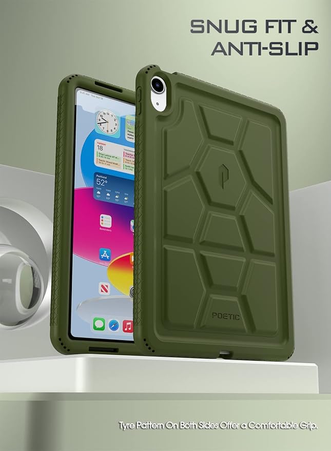 Poetic TurtleSkin case for New iPad (A16) 11th / 10th Generation (2025/2022) Heavy Duty Shockproof Kids Friendly Silicone Case Cover Only Compatible with New iPad 11/10.9 Inch Military Green