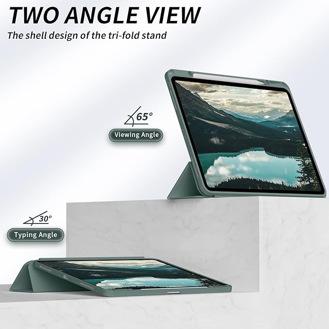 Aoub New iPad Pro 12.9 Case 6th Generation 2022 / 5th Gen 2021/ 4th Gen 2020 with Built-in Pencil Holder Auto Wake/Sleep Slim Stand Soft Back Shell Smart Cover for iPad Pro 12.9 Inch Dark Green