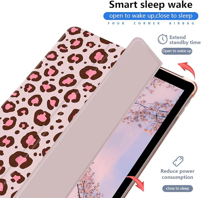 Pink Leopard Print Case for iPad Pro 13 Inch M5 2025/M4 2024 Cute Animals Design Leather Protective Case Foldable Soft Back Cover with Pencil Holder