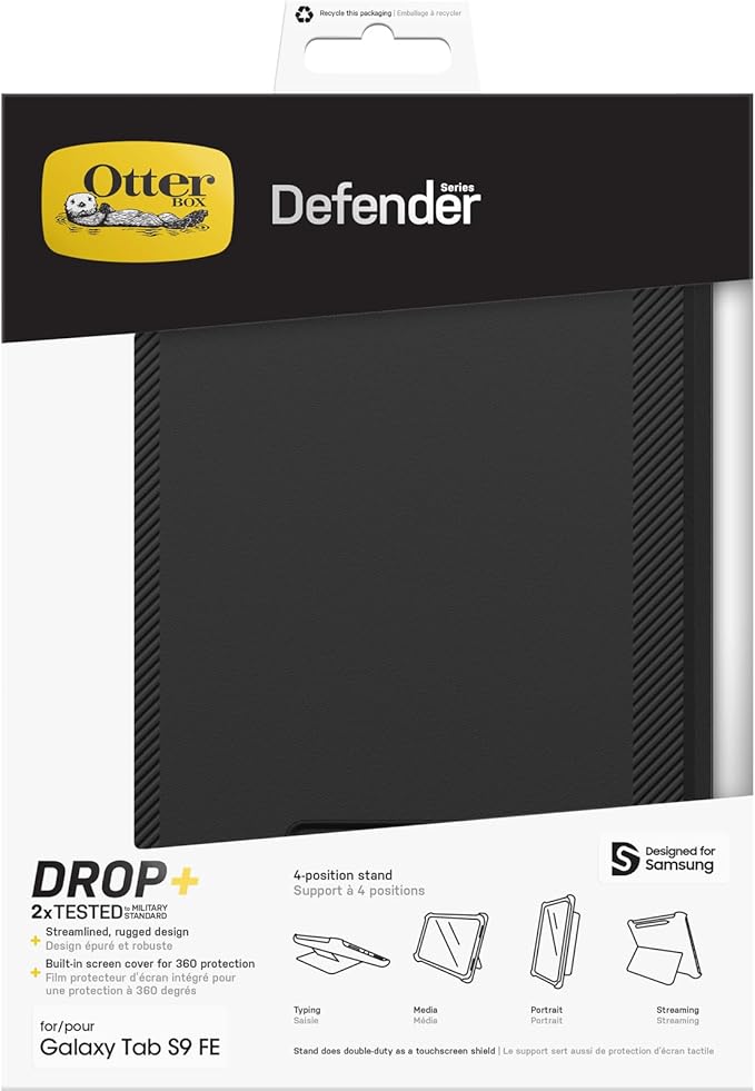 OtterBox Defender Case for Samsung Galaxy Tab S10 FE Galaxy Tab S9 FE Shockproof Ultra-Rugged Protective Case with Built in Screen Protector 2X Tested to Military Standard Black