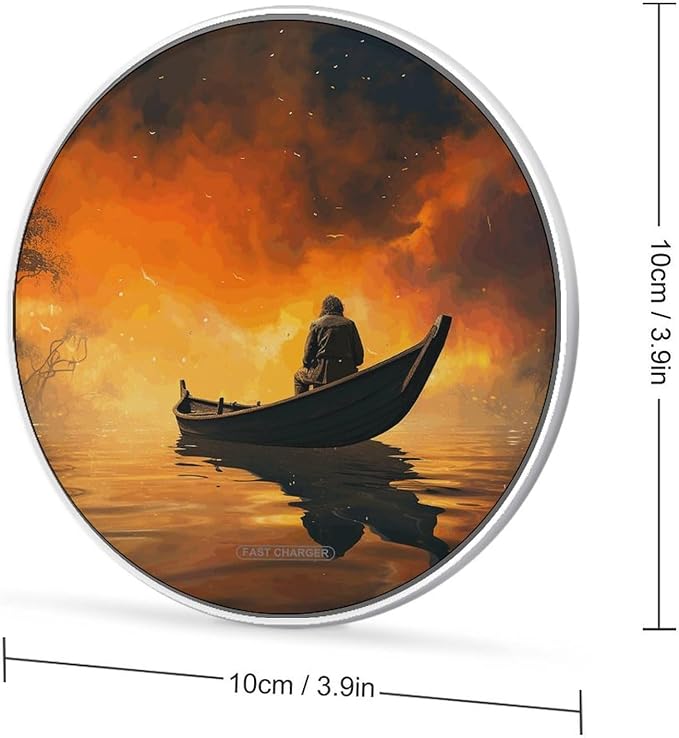 Man and Boat Wireless Charger Fast Wireless Charging Pad with USB Cable 10W Anti-Slip Magnetic Wireless Charger Portable Slim Charger Puck Travel Charging Station