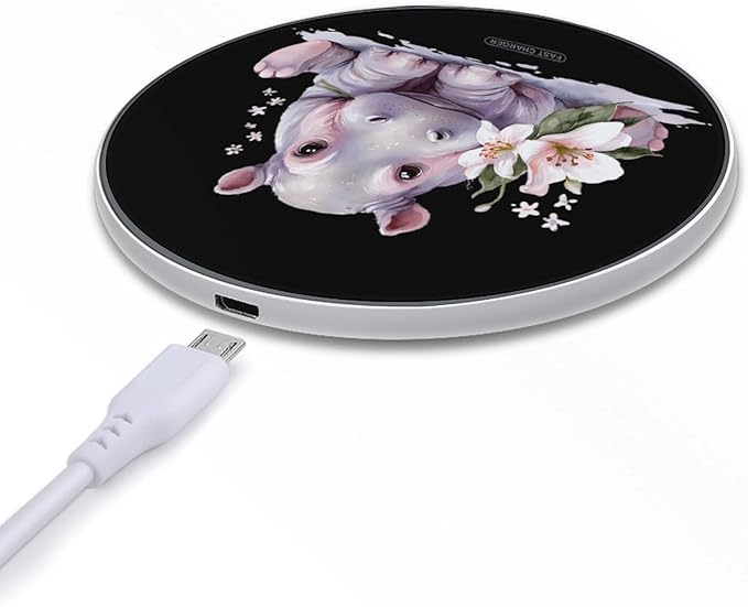 Hippopotamus Lilies Flower Fast Portable Charger 10W Funny Graphic Phone Charging Pad with USB Cable