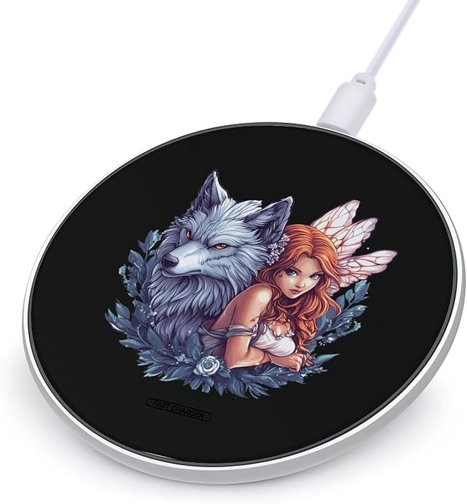 Fairy and Wolf Wireless Charger Anti-Slip Wireless Charging Pad Slim Charger Mat for Men Women