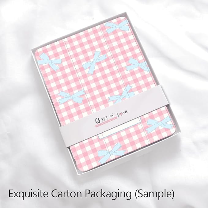 Cute Kawaii Bow Plaid for iPad Pro 13 Inch Case (M5/M4) 2025/2024 with Pencil Holder Auto Sleep/Wake Pink Leather Soft TPU Back Cover
