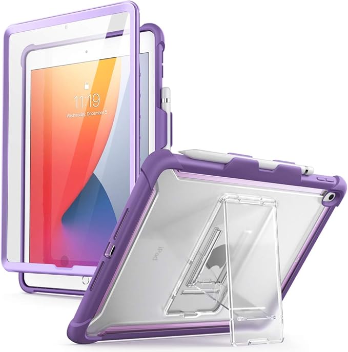i-Blason Ares Case for New iPad 9th/8th/7th Generation iPad 10.2 2021/2020/2019 Case Full-Body Kickstand with Built-in Screen Protector Cover with Pencil Holder (Purple)