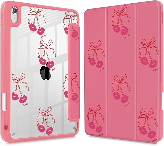 Tuiklol Case for iPad 11 inch (A16 Chip) 2025 Gen 11th / iPad 10.9 inch 2022 10th Gen Buit in Pencil Holder with Shockproof Cover Clear Transparent Back Shell Auto Wake/Sleep Cherry-Kisses