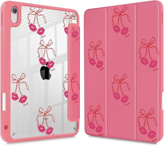 Tuiklol Case for iPad 11 inch (A16 Chip) 2025 Gen 11th / iPad 10.9 inch 2022 10th Gen Buit in Pencil Holder with Shockproof Cover Clear Transparent Back Shell Auto Wake/Sleep Cherry-Kisses