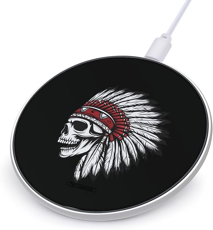 USA Indian Chief Skull Wireless Charger Anti-Slip Wireless Charging Pad Slim Charger Mat for Men Women