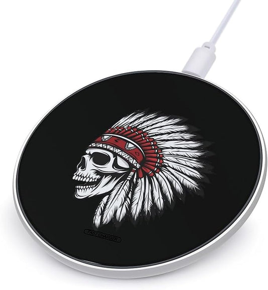 USA Indian Chief Skull Wireless Charger Anti-Slip Wireless Charging Pad Slim Charger Mat for Men Women