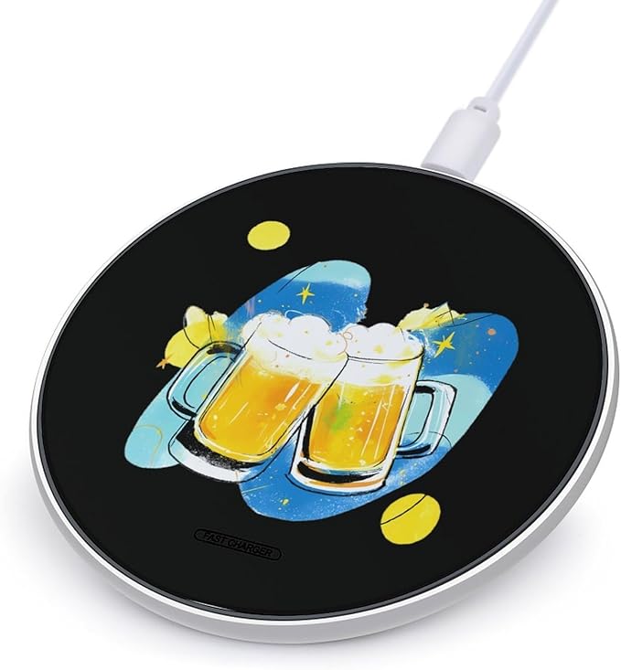 Beer Mugs Drinking Fast Portable Charger 10W Funny Graphic Phone Charging Pad with USB Cable