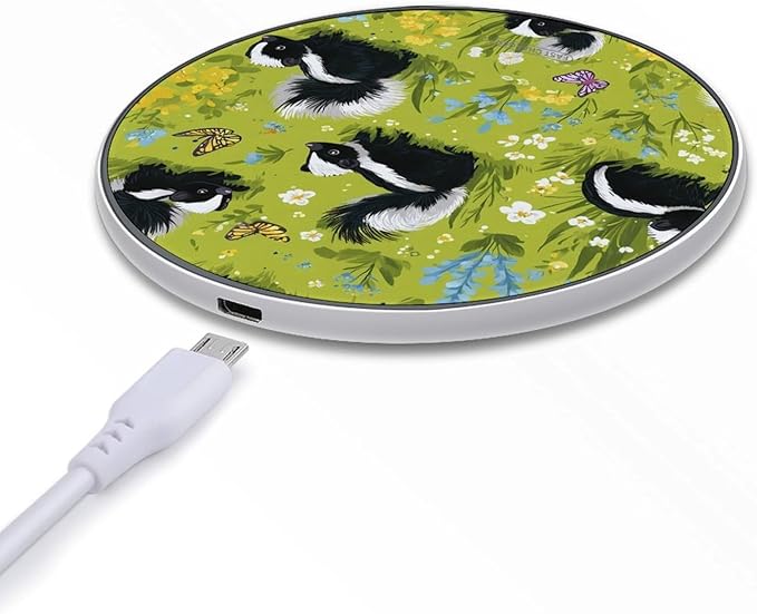 Skunks Flowers Fast Portable Charger 10W Funny Graphic Phone Charging Pad with USB Cable