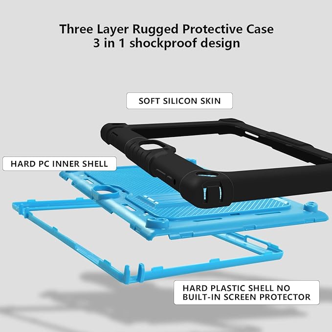 for Vankyo MatrixPad S10 Tab Case YQSAVIOR CUPEISI Coopers YQ10S VIVIMAGE A10 A38 BYANDBY BYYQ10S 10.1 Case Built in Kickstand Shoulder Strap Shell with Screen Protector (Black+Blue/2 Pcs)