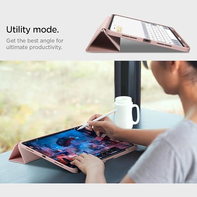 Spigen for iPad Pro 13 inch Case M5/M4 (2025-2024) Urban Fit Protective Premium Fabric Tri-Fold Cover with Pencil Holder Rose Gold