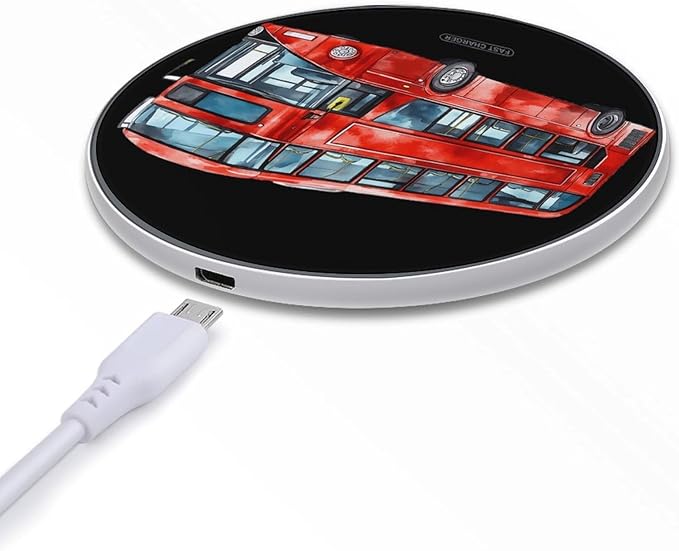 Watercolor London Bus Phone Charger Magnetic Charging Pad Anti-Slip with USB Cable