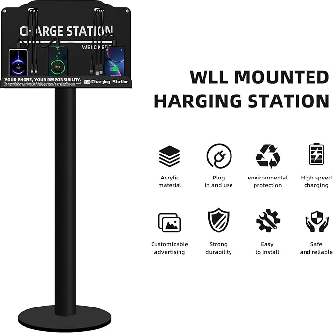 Floor Stand Cell Phone Charging Station Mobile Phone Charging Station | Fast Charging 8 Device | Compatible with Apple Tablets Android Port | Great for Offices Hotel Hospital Airport