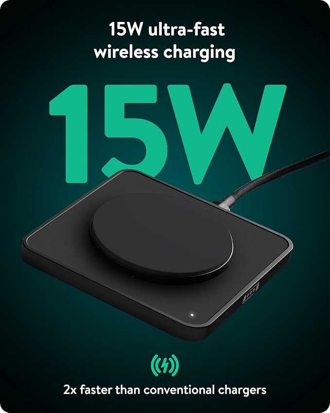 Mous- MagSafe Wireless Charger 15W Qi2 Certified Fast Charging Pad Compatible with iPhone 17/16/15/14/13/12 Pixel 10 Series and Airpods - Matte Black