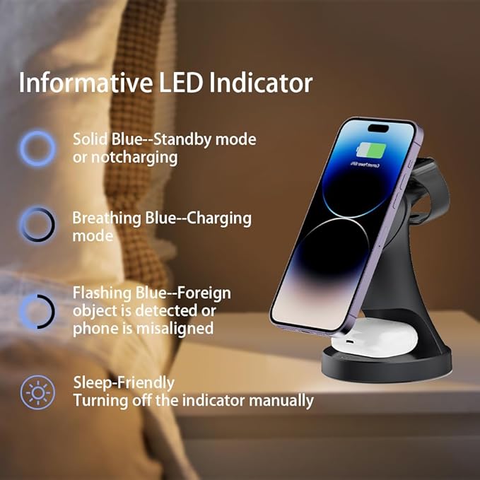 Wireless Charger3 in 1 Magnetic Wireless Charger Stand Fast Wireless Charging Dock for iPhone17/16/15/14/13/12 Series Apple Watch Series AirPods Pro.