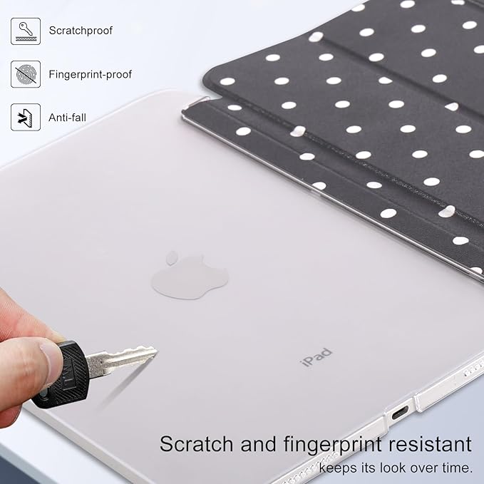 case for ipad 11th Generation11 Inch 2025 (A16 Chip) &amp 10th Gen 10.9 Inch 2022 - Slim Scratch-Resistant Hard PC Translucent Back Shell Smart Cover Wake/Sleep FunctionBlack White Polka dot