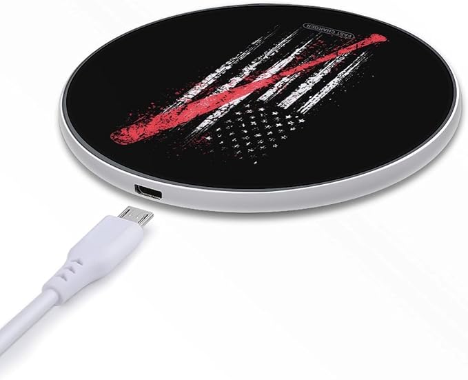 U.S.A. Flag Baseball Bat Fast Portable Charger 10W Funny Graphic Phone Charging Pad with USB Cable