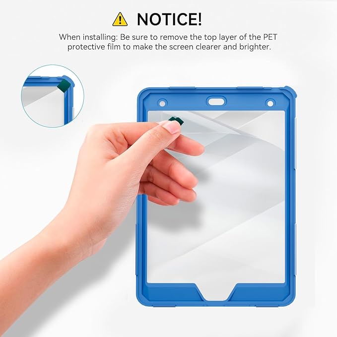 Case for iPad mini 5/4 with Screen Protector Pencil Holder [360 Rotating Hand Strap] &amp Stand Drop-Proof Case for iPad mini 5th/4th Generation 7.9 inch(Black+Sky Blue)