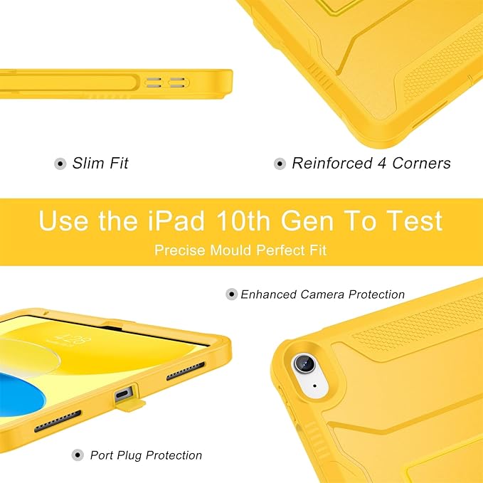 Soke Case for iPad (A16) 11th Generation 11-inch 2025 iPad 10th Generation 10.9-inch 2022 with Built-in Screen Protector and Kickstand Rugged Full Body Protective Cover - Yellow