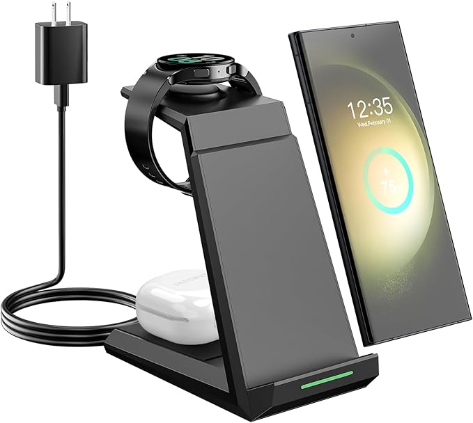 Wireless Charger for Samsung - Nanami 3 in 1 Charging Station for Multiple Devices Fast Charger Stand for Galaxy S26 S25 S24 S23 Ultra S22 Z Flip Fold 7Galaxy Watch 6/5/5 Pro/4/3 Galaxy Buds 2 Pro