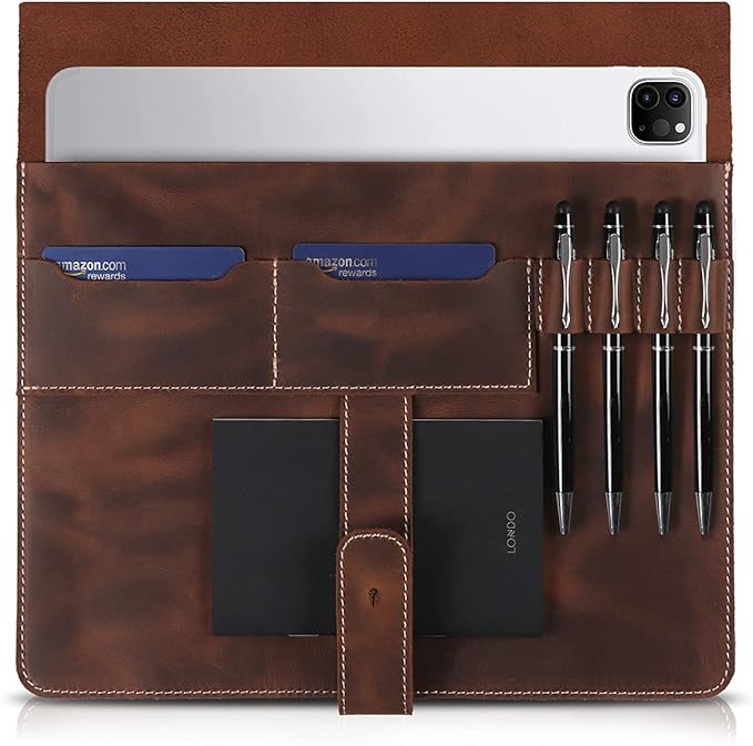 Londo Genuine Leather Tablet Cover – iPad Pro 12.9 Case with Two Card Slots &amp Leather Pen/Apple Pencil Holders