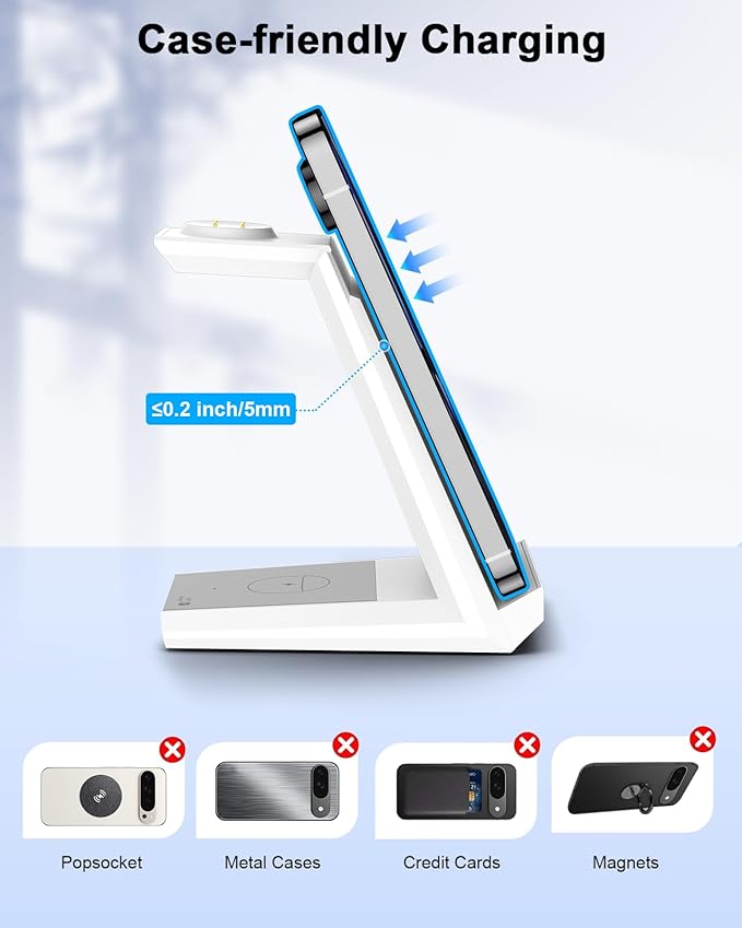 NANAMI Wireless Charger for Google - 3 in 1 Wireless Charging Station Fast Charger Stand Dock for Pixel 9/9 Pro XL/Fold/8/7Buds Pro 2/Pro Watch 3/2Fitbit Versa 4/Sense 2(Not for Pixel Watch 1/4)
