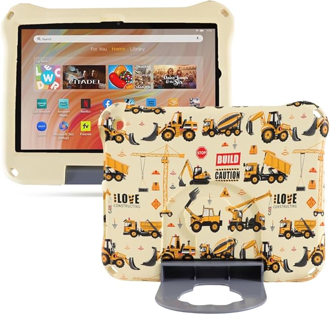 Fire HD 10 Kids Tablet Case for Kids Boy GirlFire HD 10 Plus 10.1 11th 13th Generation 2023 2021 Excavator Light EVA Foam Shockproof Kid-Proof Kid-Friendly Case with Stand Handle (Yellow)