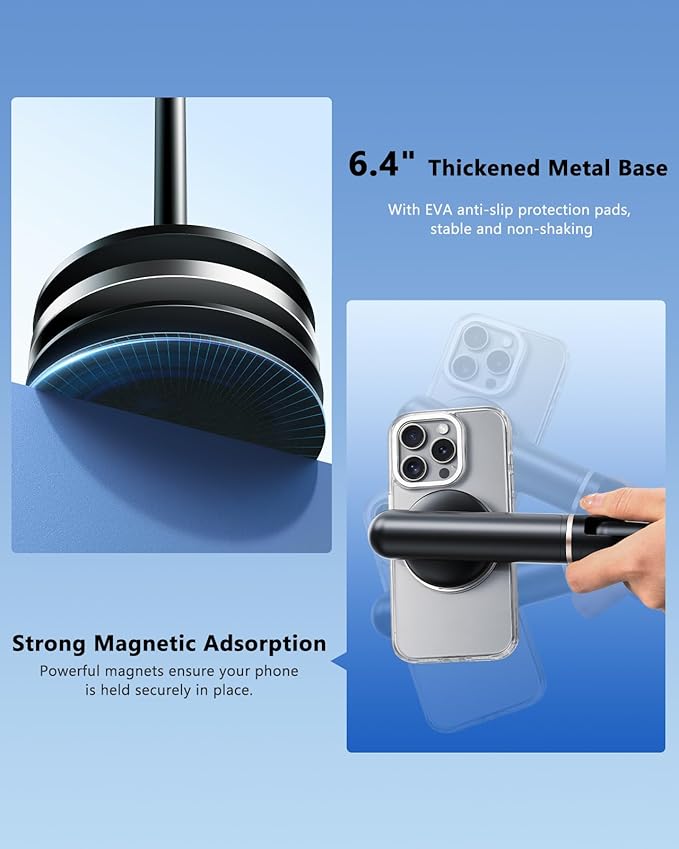 Angle Height Adjustable Magnetic Phone Stand for Desk [10-25] - Retractable Cell Phone Holder for Video Recording Cooking Excising Working -Aluminum iPhone 17 16 15 14 Pro Max Air Stand