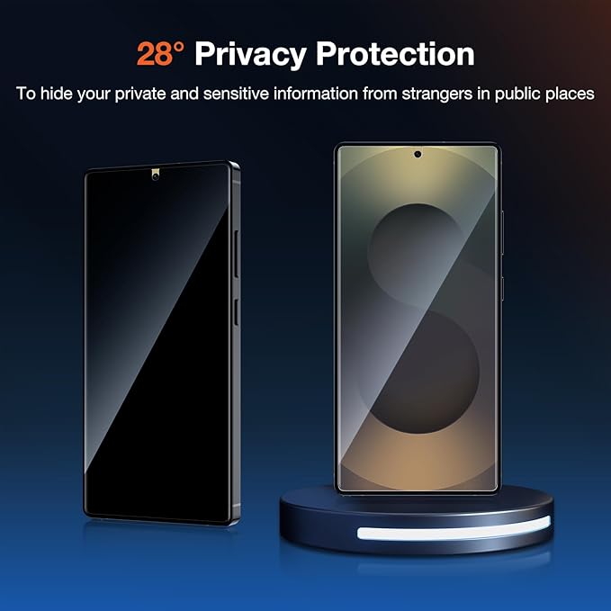 2 Pack Privacy Screen Protector for Samsung Galaxy S25 Ultra Anti-Spy Private Protective Film 100% Fingerprint Unlock 9h+ Tempered Glass Automatic Dust Removal Anti-Scratch Protection