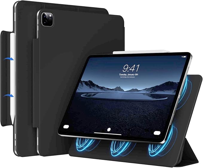 Magnetic Case for iPad Air 13 Inch M3/M2 (2025/2024) iPad Pro 12.9 inch 6th/5th Generation (2022/2021) | Auto Sleep/Wake | Pencil Pro &amp USB-C | Non-Slip PU Leather Protective Cover Black