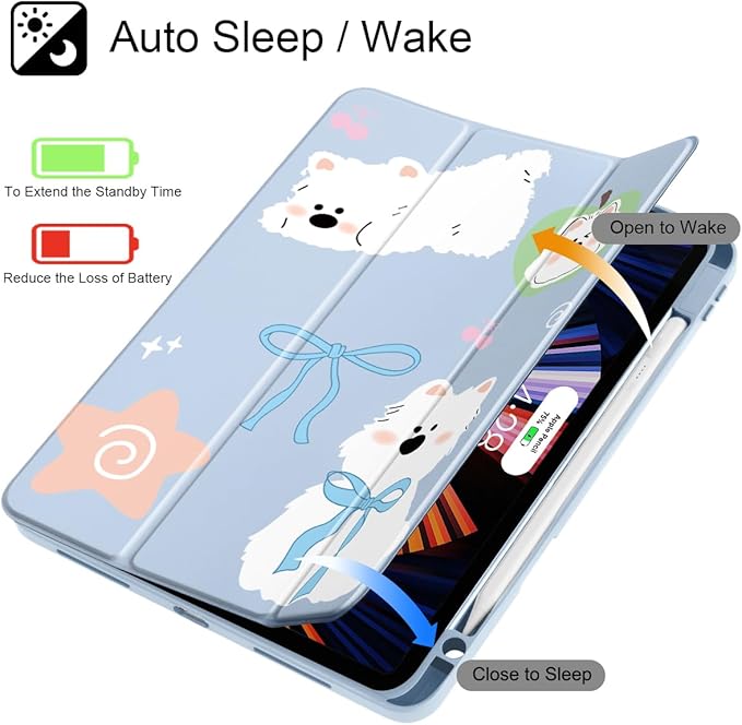 May Chen for iPad Pro 11 inch M2 4th Generation 2022 iPad Pro 11 3rd/2nd/1st Gen Case with Transparent Shockproof Back Cover [Built-in Pencil Holder Auto Sleep/Wake Cute Puppy