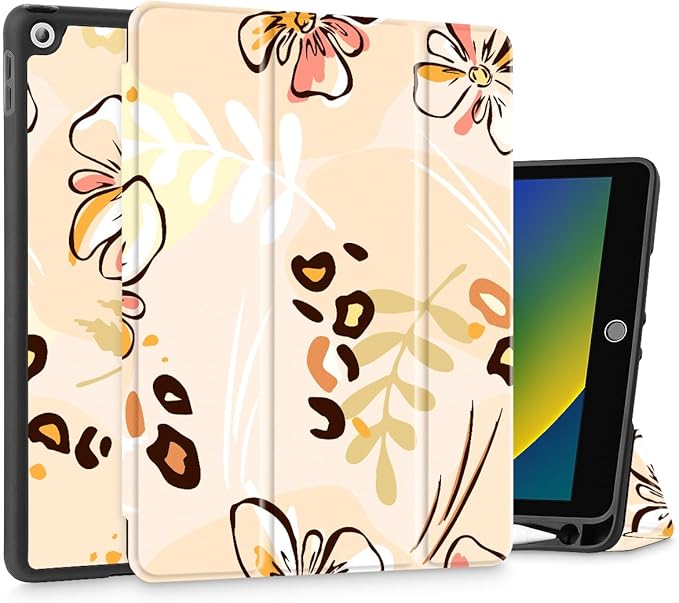 Mektron Designed Printed iPad 10.2 Case 9th Gen (2021)/ 8th Gen (2020)/ 7th Gen (2019) with Pencil Holder Slim Protective Case with Soft TPU Back for iPad 10.2 Inch Abstract Floral C347
