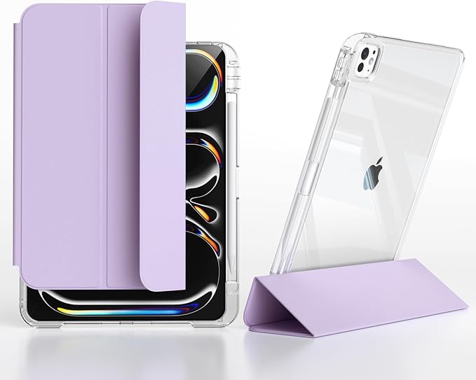 Case for iPad Pro 11 Inch 4th/3rd/2nd Generation (2022/2021/2020) with Pencil Holder Slide to Separate Auto Sleep/Wake Detachable Trifold Stand Slim Clear Cute Protective Leather Cover (Violet)