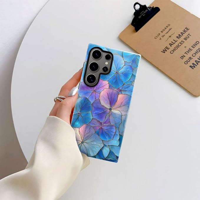 Blue Hydrangea Floral Stained Glass Aesthetic