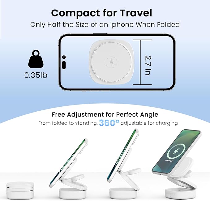 SUPERV 3-in-1 Wireless Charging Station: Charger Stand for Multiple Devices for Apple - iPhone 17/16/15/14/13/12 Series/Apple Watch/Airpods Portable Travel Charging Station (White)