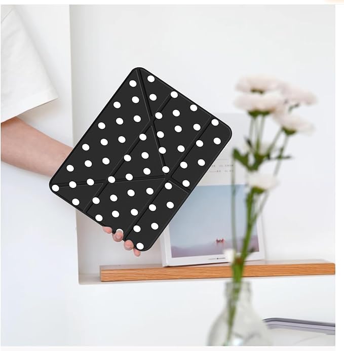 Cute Kawaii Polka Dot for iPad Pro 11 Inch Case (M5/M4) 2025/2024 with Pencil Holder Auto Sleep/Wake Black Leather Acrylic Back Detachable Cover