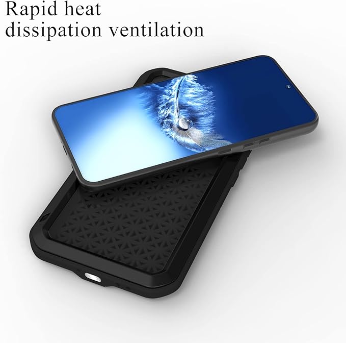 LOVE MEI Military Rugged Case for Samsung Galaxy S22 Plus with Tempered Glass Screen Protector Shockproof Dustproof Scratch Proof Hybrid Metal and Silicone Gel Heavy Duty Full Body Cover Black