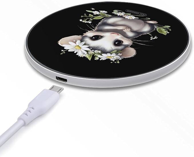 Cute Possum Opossum Flower Wireless Charger Anti-Slip Wireless Charging Pad Slim Charger Mat for Men Women