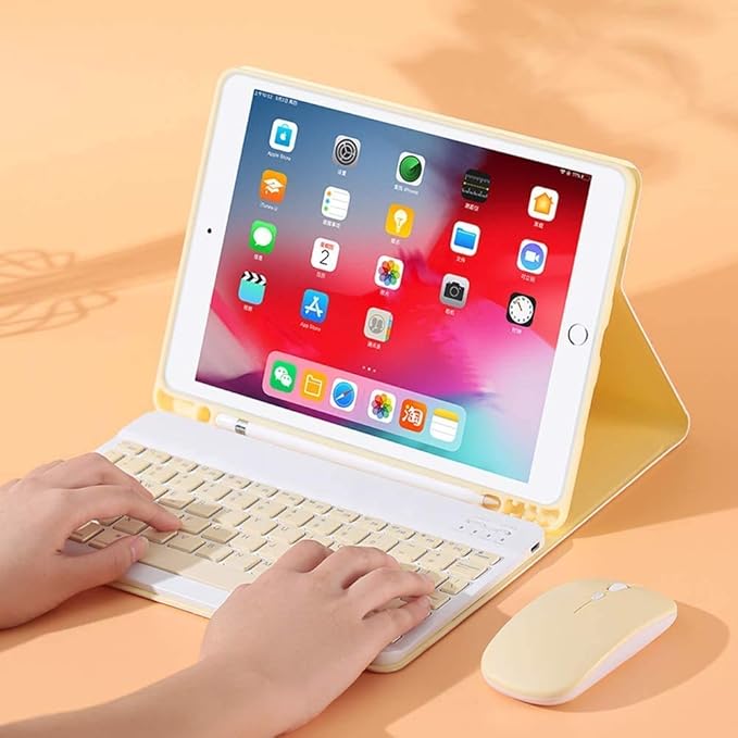 AnMengXinLing Keyboard Case for iPad mini 5 with Mouse Detachable Wireless Bluetooth Keyboard Pencil Holder Slim Leather Smart Cover for iPad mini 5th Gen 2019 Yellow