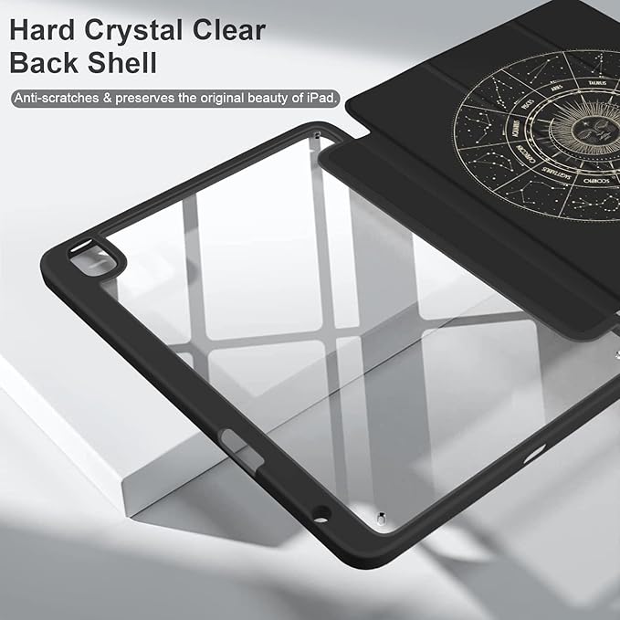 Batianda Hybrid Case for iPad Air 2022 (5th Generation M1 Chip) / iPad Air 4th 2020 10.9 inch [Built-in Pencil Holder] Shockproof Cover with Clear Back Shell TPU BumperMoon Phases