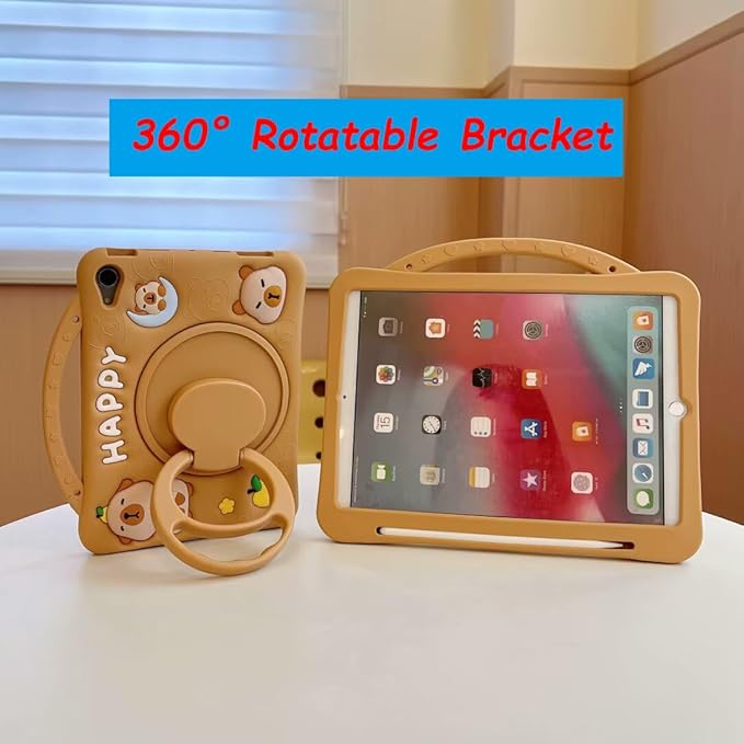 3D Cute Press Capybara Case for iPad 10th Generation (2022) 10.9 inch/iPad (A16) 11th 2025 11”Kawaii Cartoon Character Capybara Soft Silicone Rotating Stand Case with Lanyard for Kids Girls Women