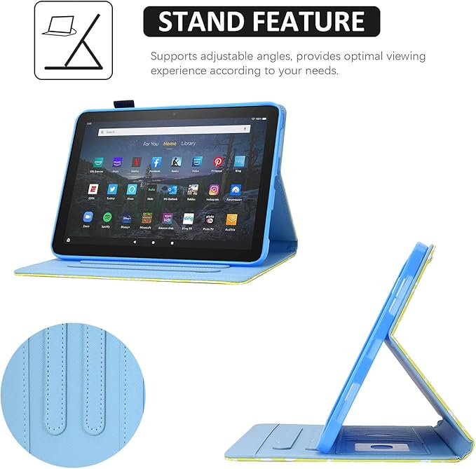 Cute Case for All-New Amazon Kindle Fire HD 10 &amp 10 Plus Tablet (13th/11th Generation 2023/2021 Release) 10.1Vegan Leather Slim Folding Stand Cover with Pocket Auto Wake/Sleep Blue Notebook
