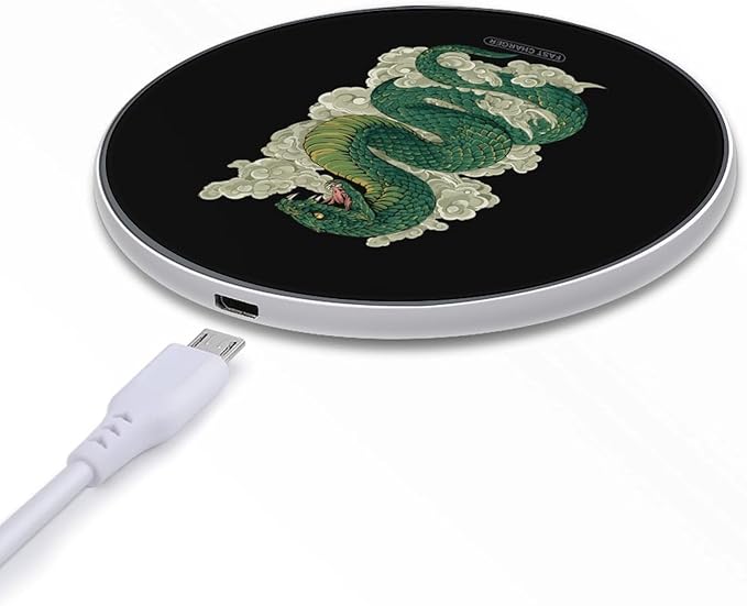 Green Cobra Snake Fast Portable Charger 10W Funny Graphic Phone Charging Pad with USB Cable