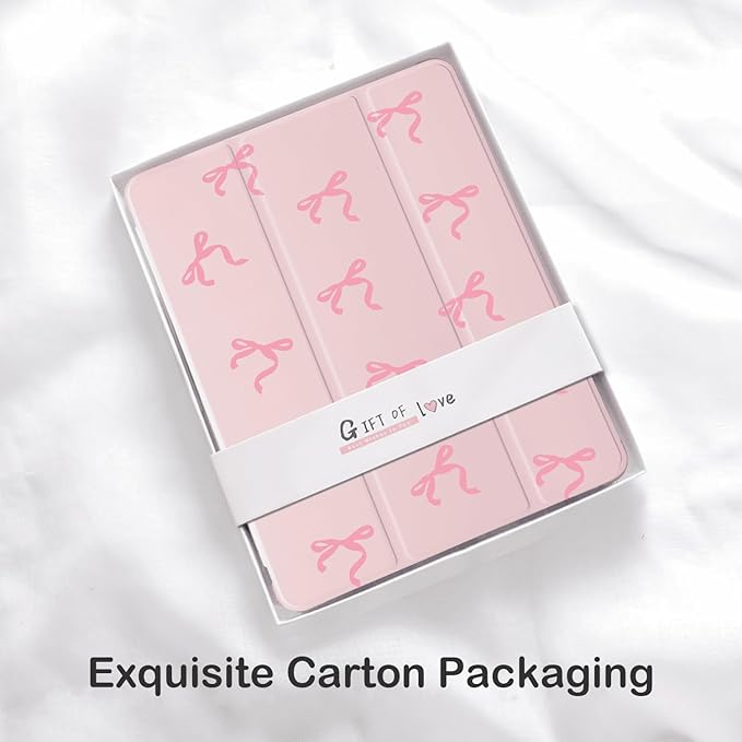 Cute Kawaii Pink Bow for iPad Air 11 Inch Case 7th/6th Generation (M3/M2) 2025/2024 with Pencil Holder Auto Sleep/Wake Pink Leather Soft TPU Back Cover