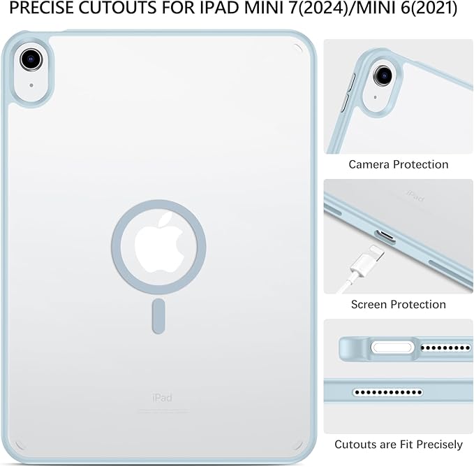 YINLAI Case for iPad (A16) 11th Generation 11 Inch 2025 iPad 10th Generation 10.9 Inch 2022 Magnetic [Compatible with Magsafe] Slim Translucent Matte Men Shockproof Protective Back Cover Cyan Blue