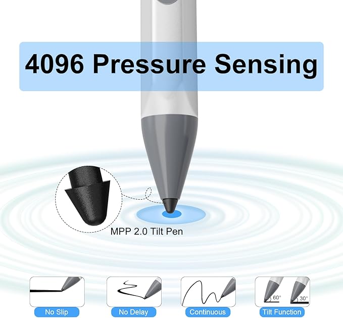 Stylus Pen for HP Envy X360 Pavilion X360 Specter X360 MPP 2.0 Tilt-Active Stylus with 4096 Levels of Pressure Sensitivity Convenient Storage Case Supports Type-C Fast Charging Silver
