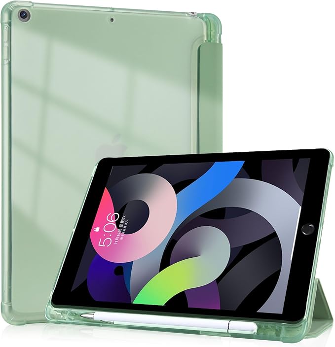 JOYLAND Cute Panda Pattern Case for iPad 9th/8th/7th Generation 10.2 Inch (2021/2020/2019 Release) Pencil Holder &amp Clear Transparent Soft TPU Back &amp Trifold Smart Pad Green Cover