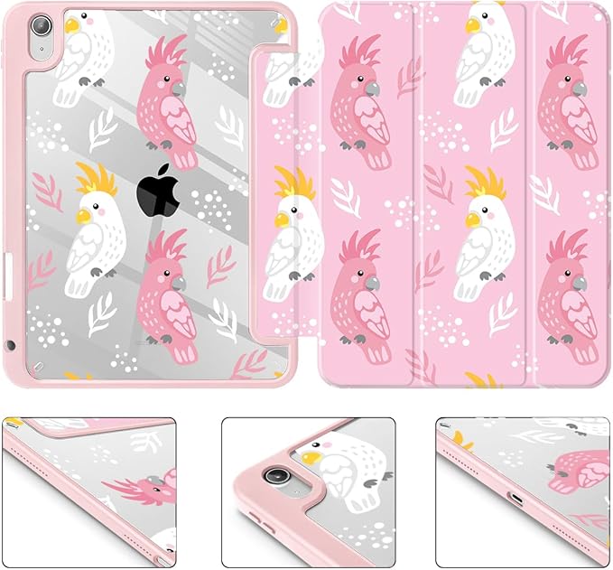Case for iPad 11 inch A16 2025 Generation 11th / iPad 10.9 inch 2022 10th Gen Buit in Pencil Holder with Shockproof Cover Clear Transparent Back Shell Auto Wake/Sleep Parrots